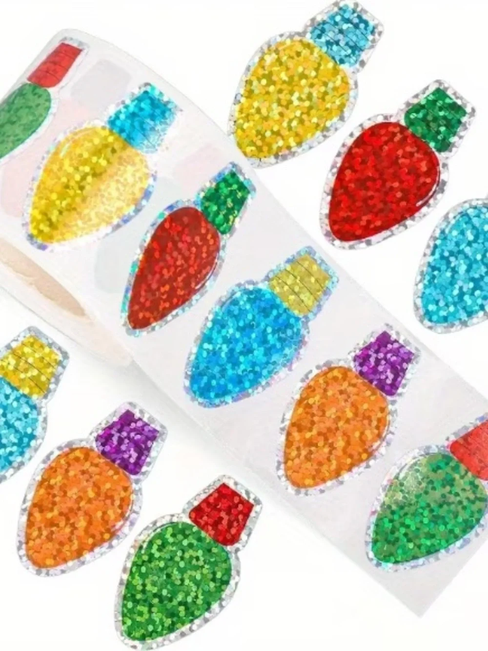 Glitter Christmas Light Stickers - 500 Piece Roll
